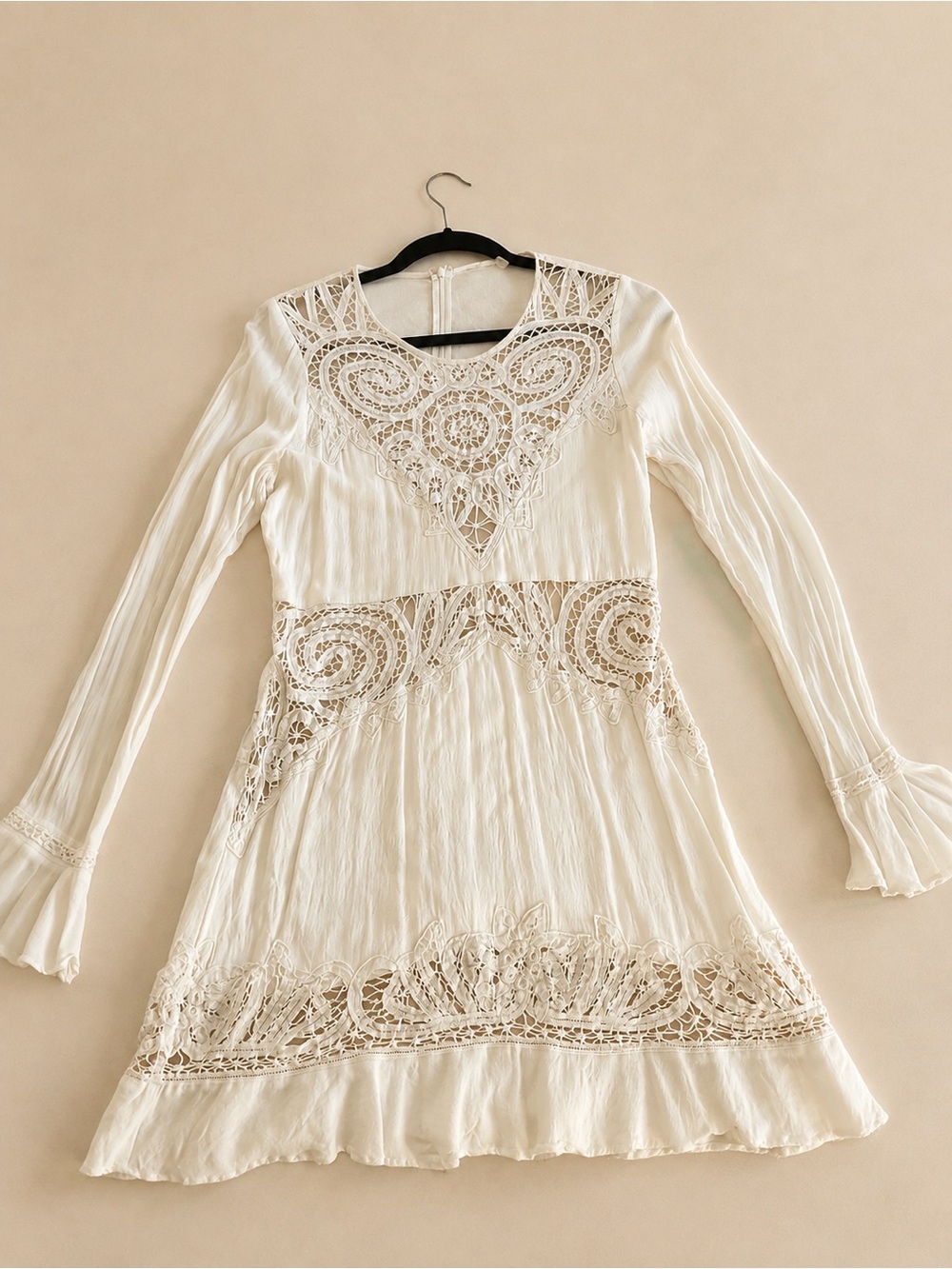 For Love & Lemons Ivory Crochet Lace Long Sleeve Boho Dress Size M